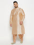 Vastramay Men's Plus Size Gold Zari Weaved Kurta Dhoti Set